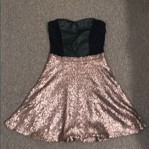Sequins and black leather & lace dress